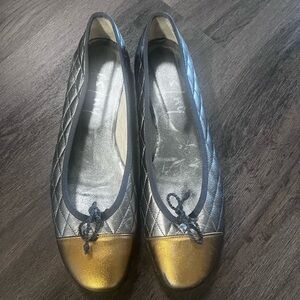French Sole Silver and Gold Quilted Flats
